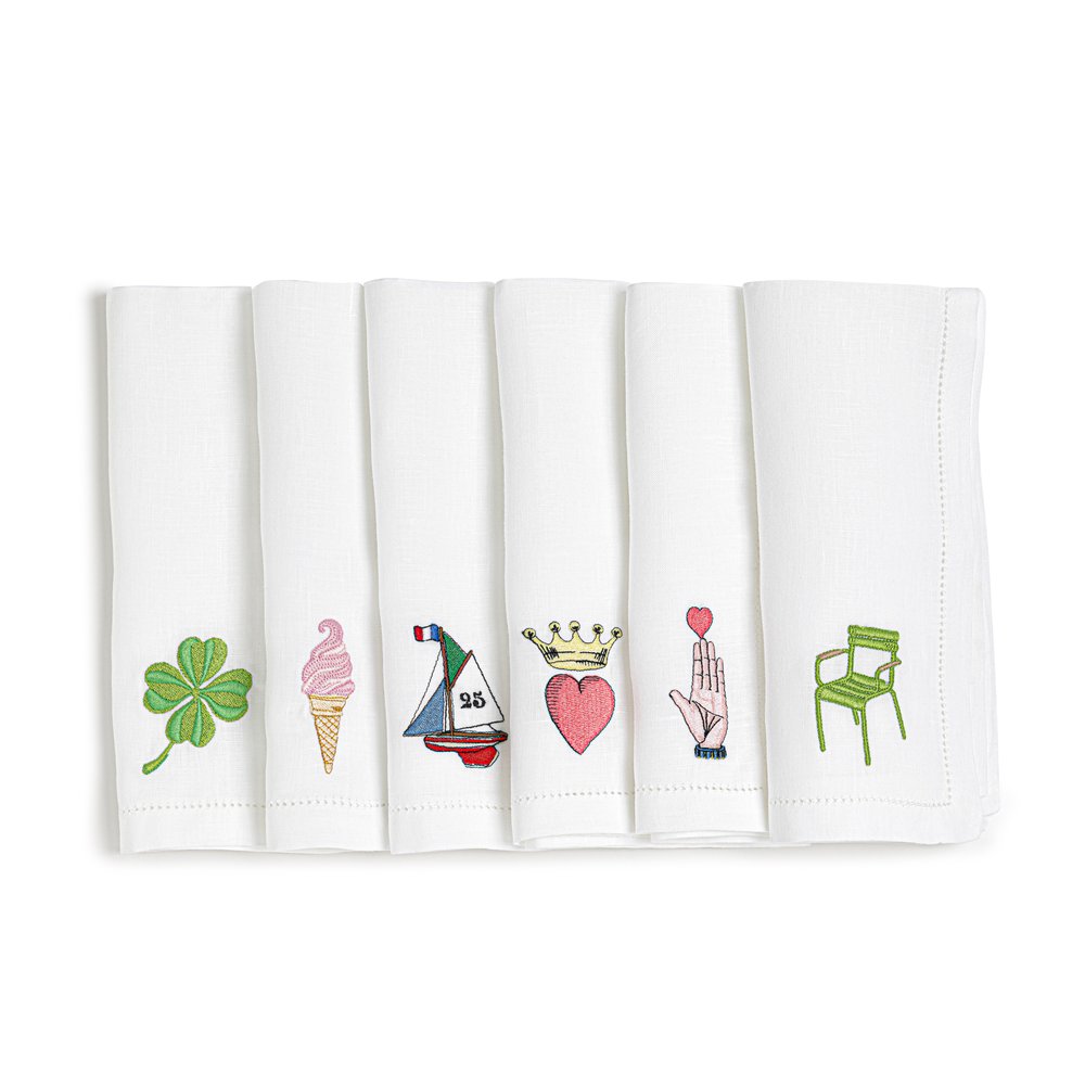 刺繍入りリネンナプキン | 写真 刺繍入りリネンナプキンクロワッサンコーヒー