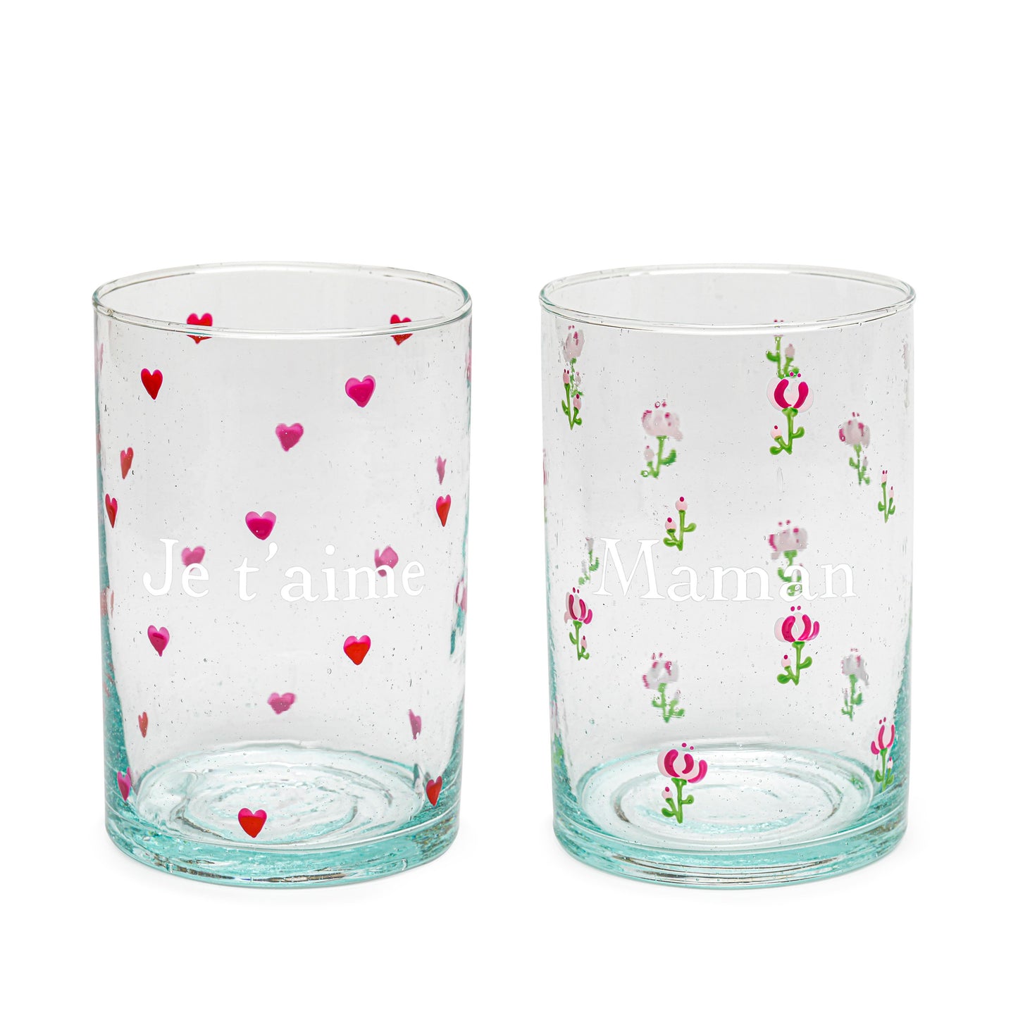 Hand-painted glass | Glass duo: I LOVE YOU + MOM