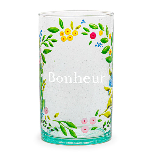 Vase peint à la main | COURONNE DE FLEURS : BONHEUR