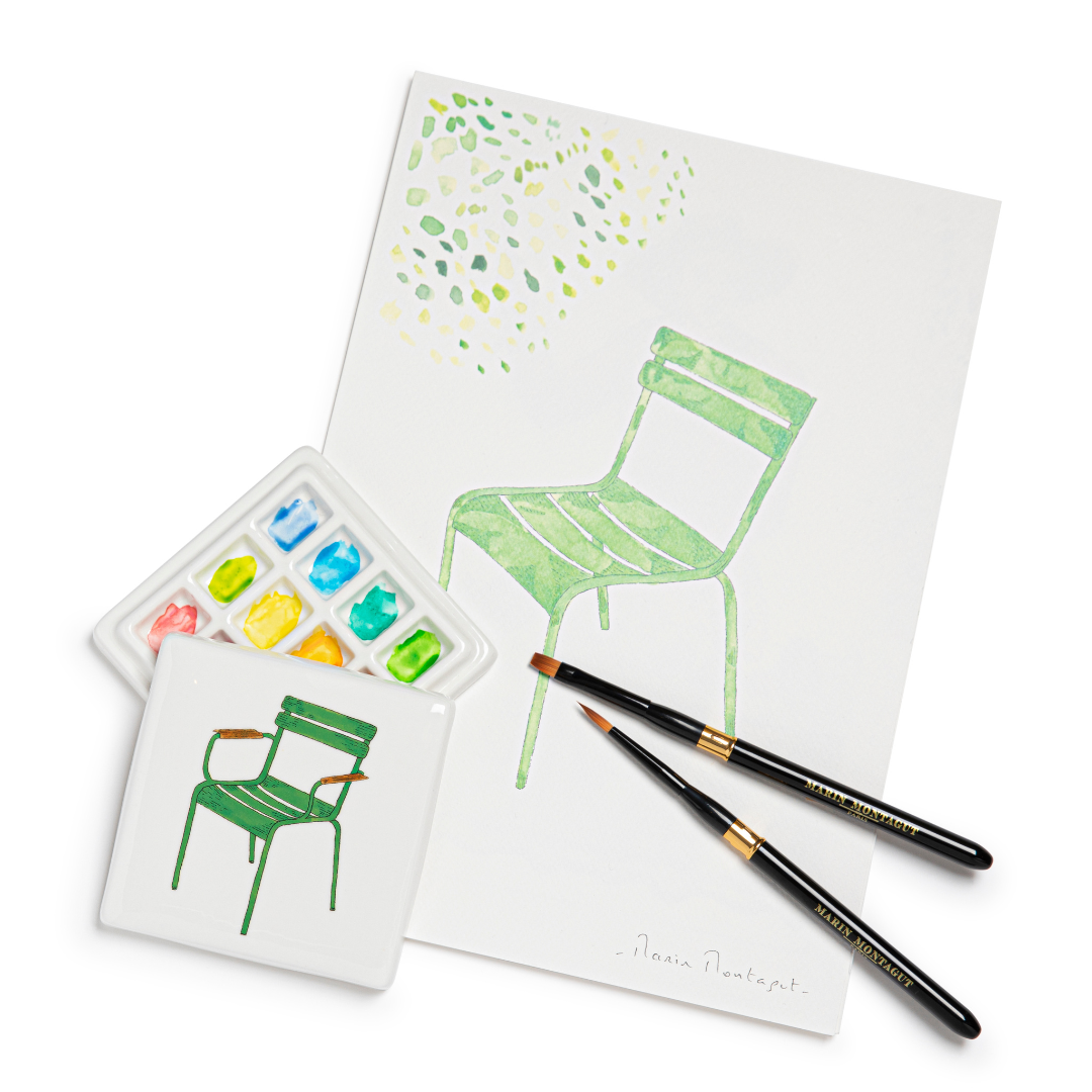 Boîte d’aquarelle en porcelaine | CHAISE DU JARDIN DU LUXEMBOURG