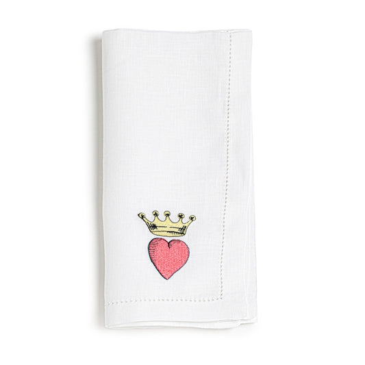 Embroidered linen napkin | CROWNED HEART