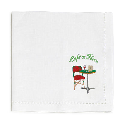 Embroidered linen napkin | FLORA COFFEE
